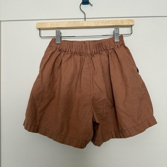 Uniqlo Shorts Girls 9-10 Years Brown Pull On Elastic Waist Linen Blend Summer - Picture 4 of 12
